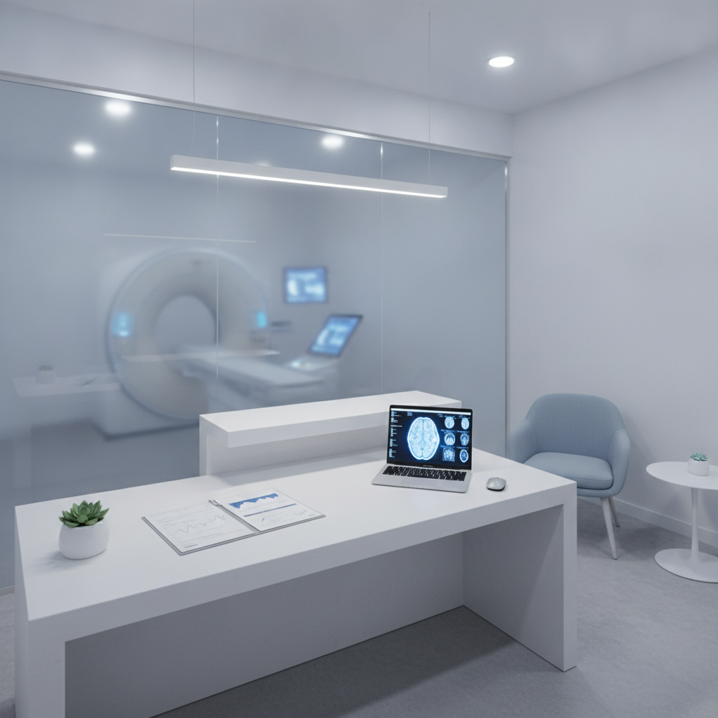 Medical consultation room with diagnostic imaging equipment for hemorrhoid treatment